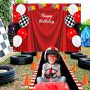 2 x 5x3ft Car Black White Grid Red Birthday Themed Backdrop Racing Flag Red Photography Background for Boys Kids Happy Birthday Party Banner Photo Booth Props with Racetrack Carpet Runner