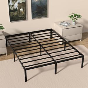 King Size Bed Frame 14 Inch Heavy Duty Metal Platform Bed Mattress Foundation Support No Box Spring Need, Black