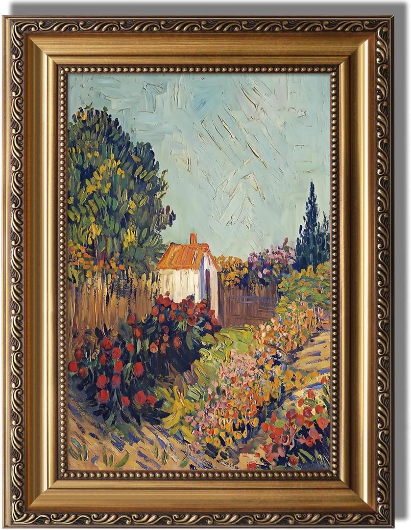 KBKBART Gold Framed Canvas Wall Art for Living Room, Vintage Landscape Oil Painting Farmhouse Decor, Retro Nature Canvas Art Prints for Wall Decor, Rustic Landscape Wall Decor for Bathroom, Bedroom Living Room, Vintage Art Wall Decor (12"x16")