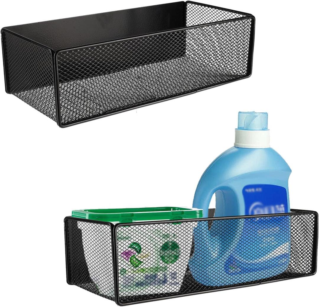 2 Pack Magnetic Shelf For Washing Machine, Laundry Room Organization And Storage Accessories, Magnetic Spice Racks For Refrigerator, Metal Storage Baskets For Laundry, Kitchen, Room Shelves (Black)