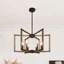 Klgxnrd 6-Light Modern Farmhouse Pendant Lights for Kitchen Island, Vintage Geometric Dining Room Lighting Hanging, Industrial Chandelier for Hallway Foyer, Retro Wood Texture and Black Finish