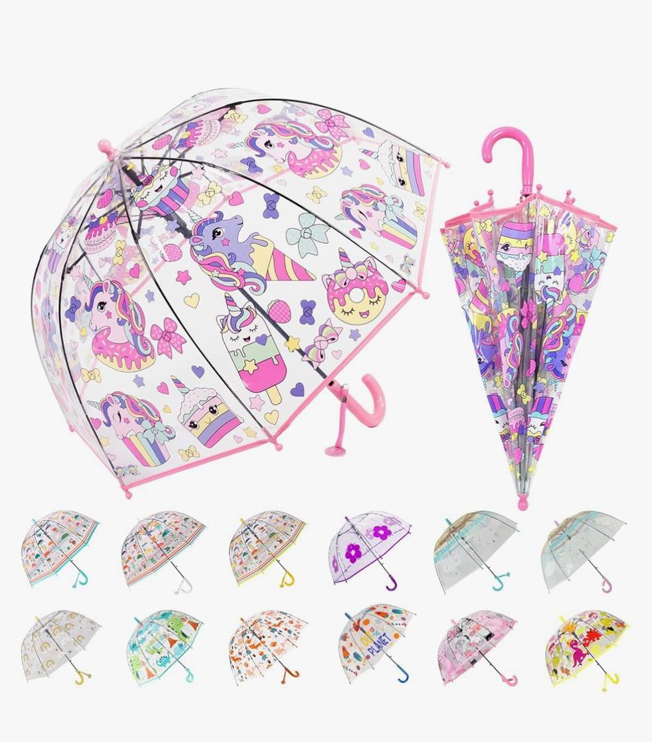 Kids Clear Bubble Umbrella Transparent Dome See Through Child Umbrellas for Rain Boys Girls with Pinch-Proof Closure and Easy-Grip Hook Handle