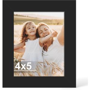 Hongkee 4x5 Picture Frame, Made of Real Glass and Wooden Frame, Horizontal and Vertical Display for Wall or Tabletop (Black, 1 Pack)