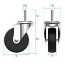 HOLKIE Caster Wheels 3 inch with No Brake Stem Casters, 5/16" -18 x 1-1/2" (Stem Diameter 5/16", Stem Length 1-1/2") Threaded Swivel Casters Set of 4 Heavy Duty Castors Black