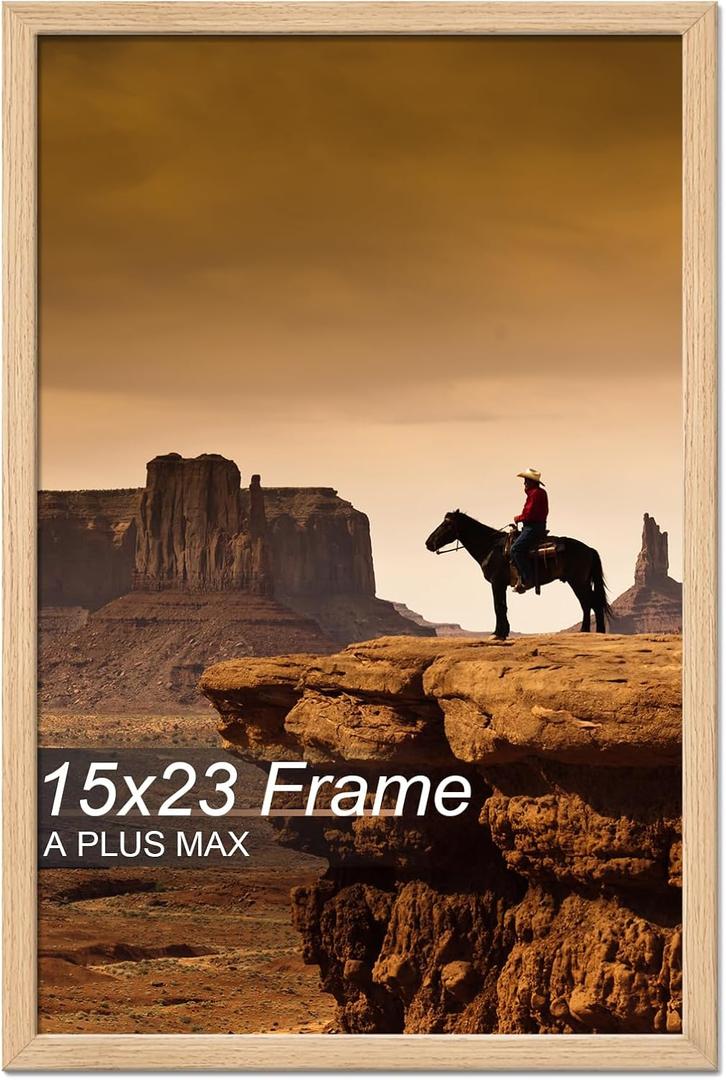 A PLUS MAX 15x23 Picture Frame Natural Light Weight Wall Mount | 15 x 23 Inch Natural Wood-grain Engineered Wood Material Frame for 15by23 Rectangular Photo Poster - 1 Pack/Natural/15x23