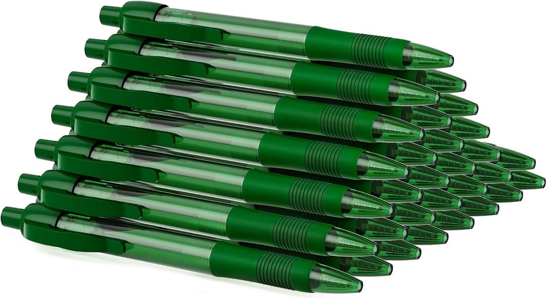 deegtran Pens Bulk, 30 Pack No Bleed Green Ink Click Pens with Soft Grip, Wholesale Retractable Ballpoint Pens for Office School, Medium Point Smooth 1.0MM