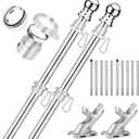 2 Pack Flag Poles for House, 6 FT Flag Pole Kit with 2 No-Tangle Aluminum Ring Clips and Holder Mounting Bracket, Heavy Duty Stainless Steel Flag Poles for Outside House, Boat Flagpole, 6ft