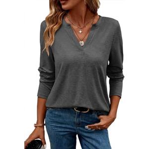 TICTICMIMI Women's V Neck Long Sleeve Tops Casual T Shirts Loose Fit Lightweight Tunic Blouse Shirts, Size XXL