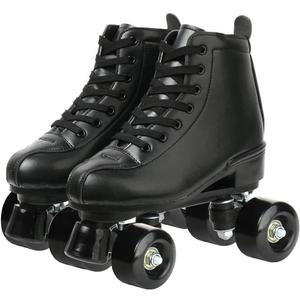 XUDREZ Classic Roller Skates High-Top Double-Row Leather Roller Skates for Women and Men (37-Men:5-Women:6.5, black black wheel)