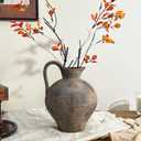 Ceramic Rustic Farmhouse Vase with Handle, 8.7 Inch Brown Vintage Vase, Rustic Ceramic Pottery for Home Decor, Farmhouse Decor Centerpiece for Kitchen, Living Room, Entryway