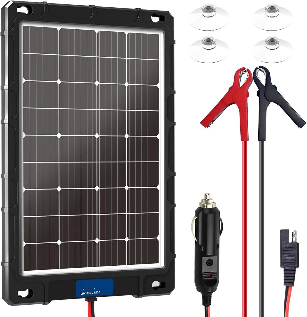 12V 20w Solar Battery Charger Pro - Built-in Intelligent MPPT Controller Waterproof for Car, Automotive Boat, and Marine RV Trailers - Solar Panel Trickle Charging Kit (SP-20W)