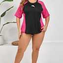 Halcurt Women's Plus Size Short Sleeve Rash Guard Swim Shirt with Built in Bra UPF50+ Lightweigt Swimsuit Top
