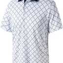 Golf Shirts for Men Dry Fit Performance Print Short Sleeve Moisture Wicking Golf Polo Shirts (X-Large, White Diamond)