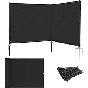 Patio 5' x 12' Outdoor Privacy Screen Freestanding Temporary Fence Panels Net Cover with Metal Poles for Outside Backyard Pool Garden Air Conditioner Fencing, Black