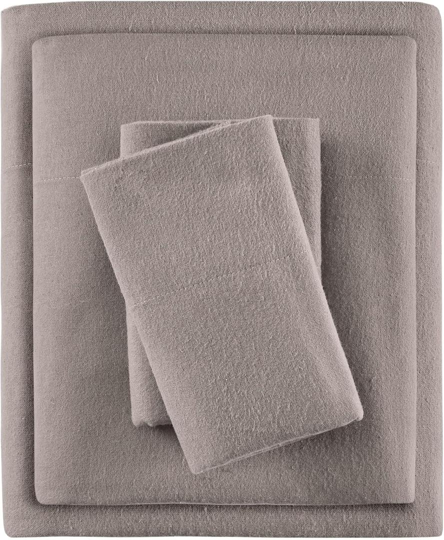 True North by Sleep Philosophy Cozy Flannel Warm 100% Cotton Sheet - Novelty Print Animals Stars Cute Ultra Soft Cold Weather Bedding Set, Full, Grey Solid 4 Piece