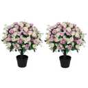 Aoutyers 24" Artificial Potted Flowers for Outdoors, Silk Rose Faux Plants