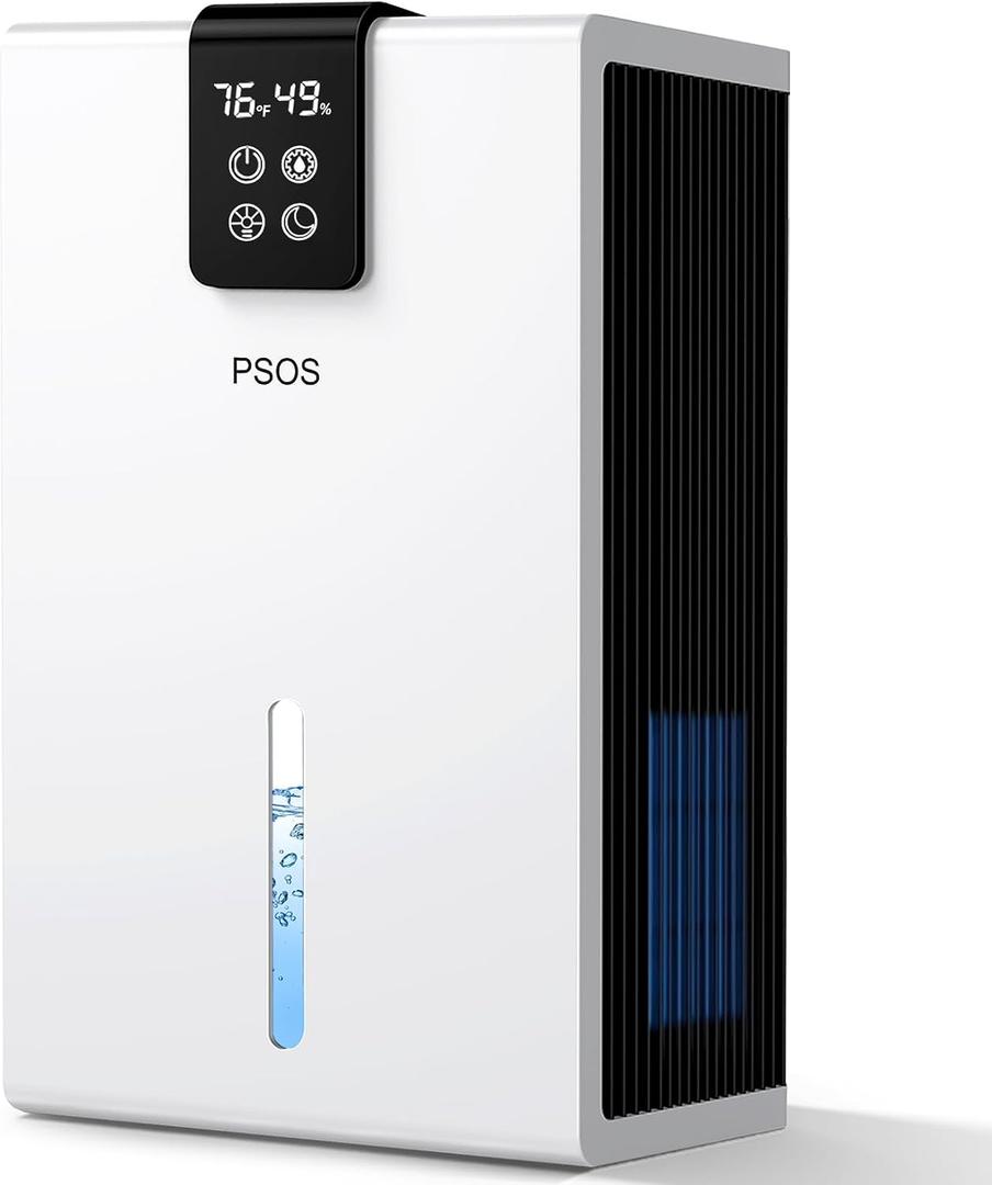 PSOS Dehumidifier, Dehumidifiers for Home, 98 OZ Water Tank, (1000 sq.ft) Quiet Dehumidifier for Basement Bathroom Bedroom with Humidity Display, Auto Shut Off, Relaxing 7 Color Ambient Light(White)