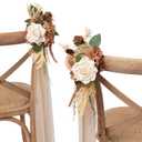Ling's moment 8 Wedding Artificial Aisle Pew Flowers Chair Decorations Arrangements with Chiffon Ribbons Beige & Brown for Ceremony Reception Chair Back Floral Decor Reception Church Party Outdoor