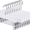 Nature Smile Wooden Pants Hangers Wood Bottom Jeans Skirt Hanger with Clips Anti Rust Hook Pack of 10 (White)
