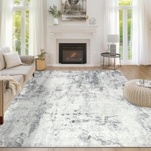 Capslpad 5x7 Abstract Area Rug, Non-Slip Washable Foldable Rug, Low Pile Ultra Soft Non-Shedding, Modern Grey Stain Resistant Large Rug for Living Room, Bedroom, Office, Dining, Room
