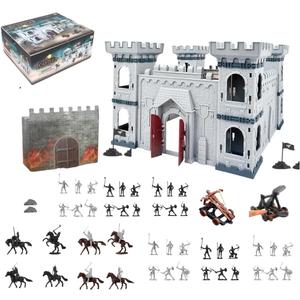 254pcs/set Medieval Castle Knights Toy Soldier - Army Figures Miniature Playset with Castle, Four-Color Soldier, Cavalry and Arrow Tower (Castle and 4 Color Soldiers)