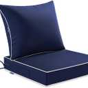 MIULEE Navy Outdoor Seat Cushion 24x24 Inch Waterproof & 3 Year Fade Resistant Deep Seat and Back Cushion for Patio Furniture Chair Sofa Couch with Handle and Adjustable Straps