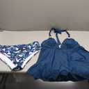 RXRXCOCO Women Halter Tankini Swimsuits Tummy Control Swimsuit Flowy V Neck Bathing Suits (Small, Blue Floral)