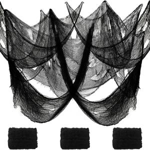 3 Pack Halloween Decorations Creepy Cloth, 120 x 30 Inch Black Creepy Gauze for Decor, Halloween Decoration, Scary Spooky Decor for Outdoor, Indoor, Cauldron, Tree, Wall