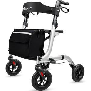 Rollator Walker for Seniors, Lightweight Foldable All Terrain Rolling Walker with seat, Aluminum Walkers with 8 inch Rubber Wheels, Handles and Backrest for Seniors and Adult (Silver)