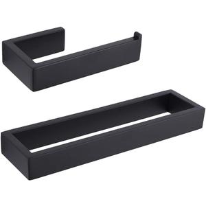 GERZWY Bathroom Accessory 2-Piece Set SUS 304 Stainless Steel Toilet Paper Holder Towel Ring Wall Mount, Matte Black HG1708-2BK
