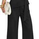 ZESICA Women's 2026 Summer 2 Piece Outfit Sets Casual Short Sleeve Knit Belted Tops and Wide Leg Pants Work Office Clothes (Medium, Black)
