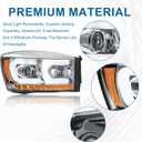 LED DRL Headlight Compatible with 2006-2008 Dodge Ram 1500 2500 3500 Left Right Side Replacement Headlamp w/Running Light Bar Chrome Housing Amber Reflector need H1 Bulb