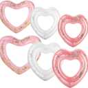 Lenwen 6 Pcs Heart Pool Float, 43"/31" Inflatable Glitter Heart Floatie Tubes Heart Bachelorette Party Prop Heart Summer Swimming Ring for Wedding Betrothal Party Decor (Many Colors)