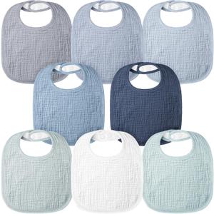 Bearmoss Baby Bibs for Drooling and teething 100% Cotton Muslin Bibs for Baby Boy & Girl,Adjustable, Ultra Absorbent,8 Pack
