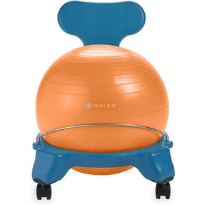 Gaiam Kids Balance Ball Chair - Classic Children's Stability Ball Chair, Alternative School Classroom Flexible Desk Seating for Active Students, Orange/Blue, 22 x 17.5 x 5.7"