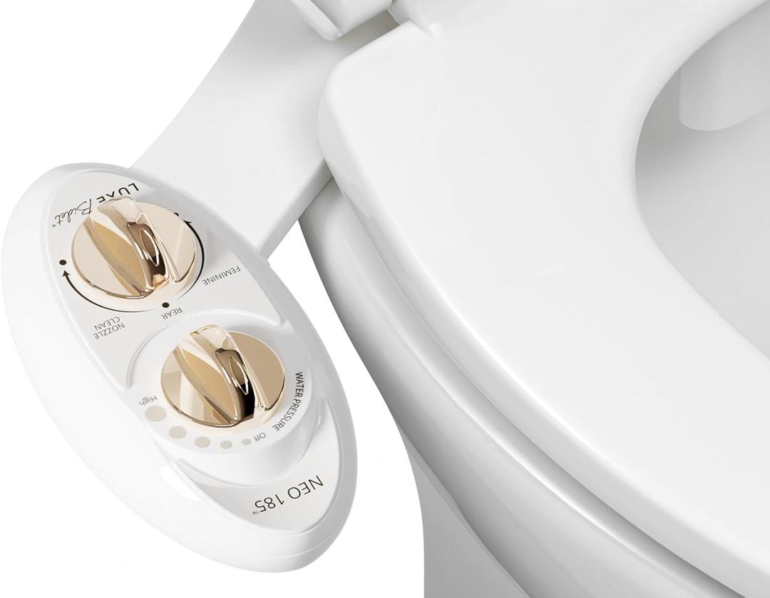LUXE Bidet NEO 185 - Dual Nozzle, Self-Cleaning, Non-Electric Bidet Attachment for Toilet Seat, Adjustable Water Pressure, Rear & Feminine Wash (Gold)