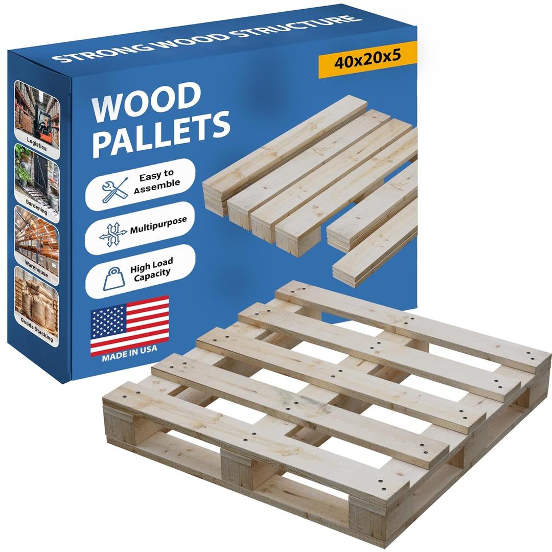 Greaton, 40x20x5 Wooden Pallet Kit, Heavy-Duty Industrial Grade Pinewood, Unassembled Flat-Pack, Stackable & Reusable, Lightweight Floor Pallet, Warehouse, Supermarket & Indoor Storage, 1-Pack