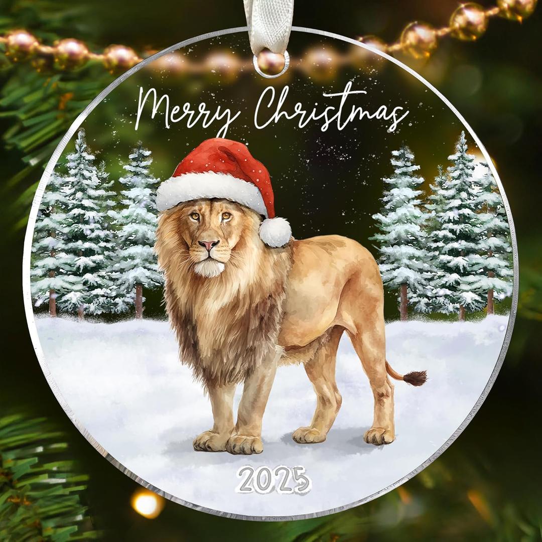 Lion Ornament - Lion Ornaments for Christmas Tree, Wildlife Christmas Ornaments - Woodland Animals Gifts for Women, Men - Acrylic Hanging Ornament 2025