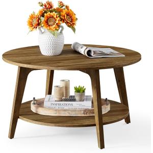 VASAGLE Round Coffee Table, 2-Tier Center Table with Storage, Tapered Legs, 31.5"Dia. x 17.7"H