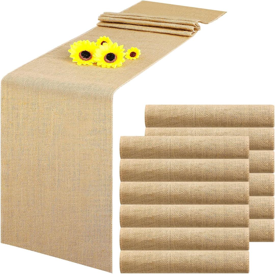 12 Pack Burlap Table Runners Rustic Table Runner Jute Farmhouse Fabric Party Centerpieces for Country Vintage Wedding Banquet Decoration, 12 x 71 Inch