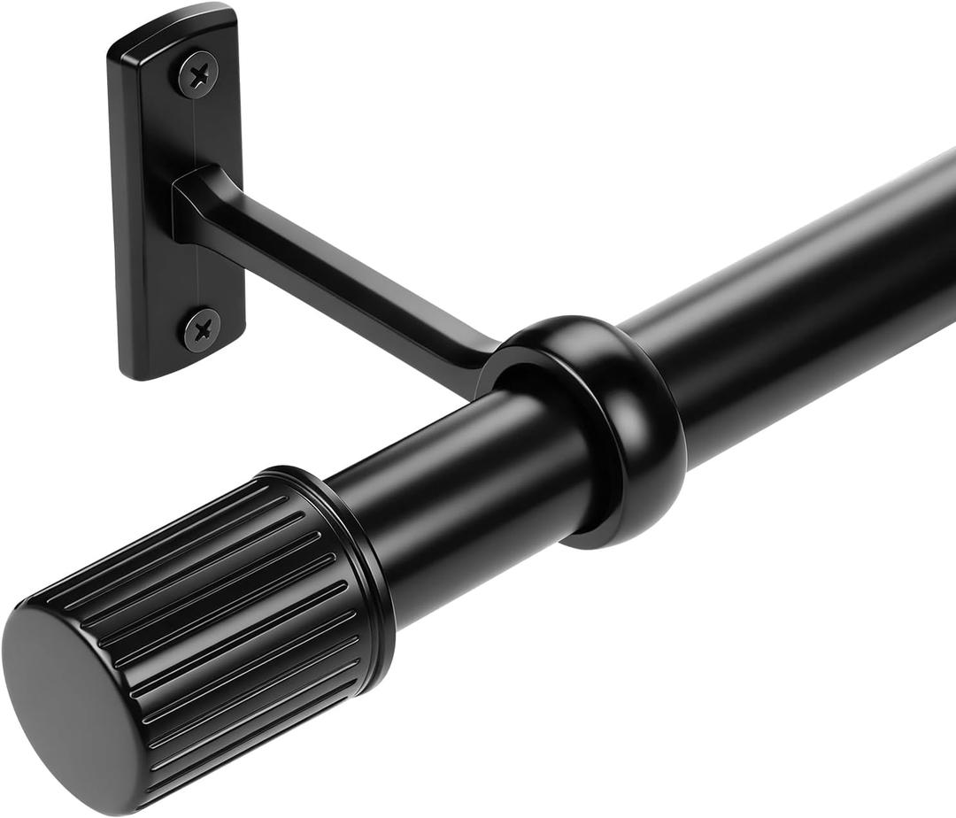 Matte Black Curtain Rods for Windows 48 to 84 Inches, Adjustable Heavy Duty 1" Diameter Curtain Rod with Modern Solid Metal Finials for Outdoor Farmhouse Bedroom Kitchen Living Room