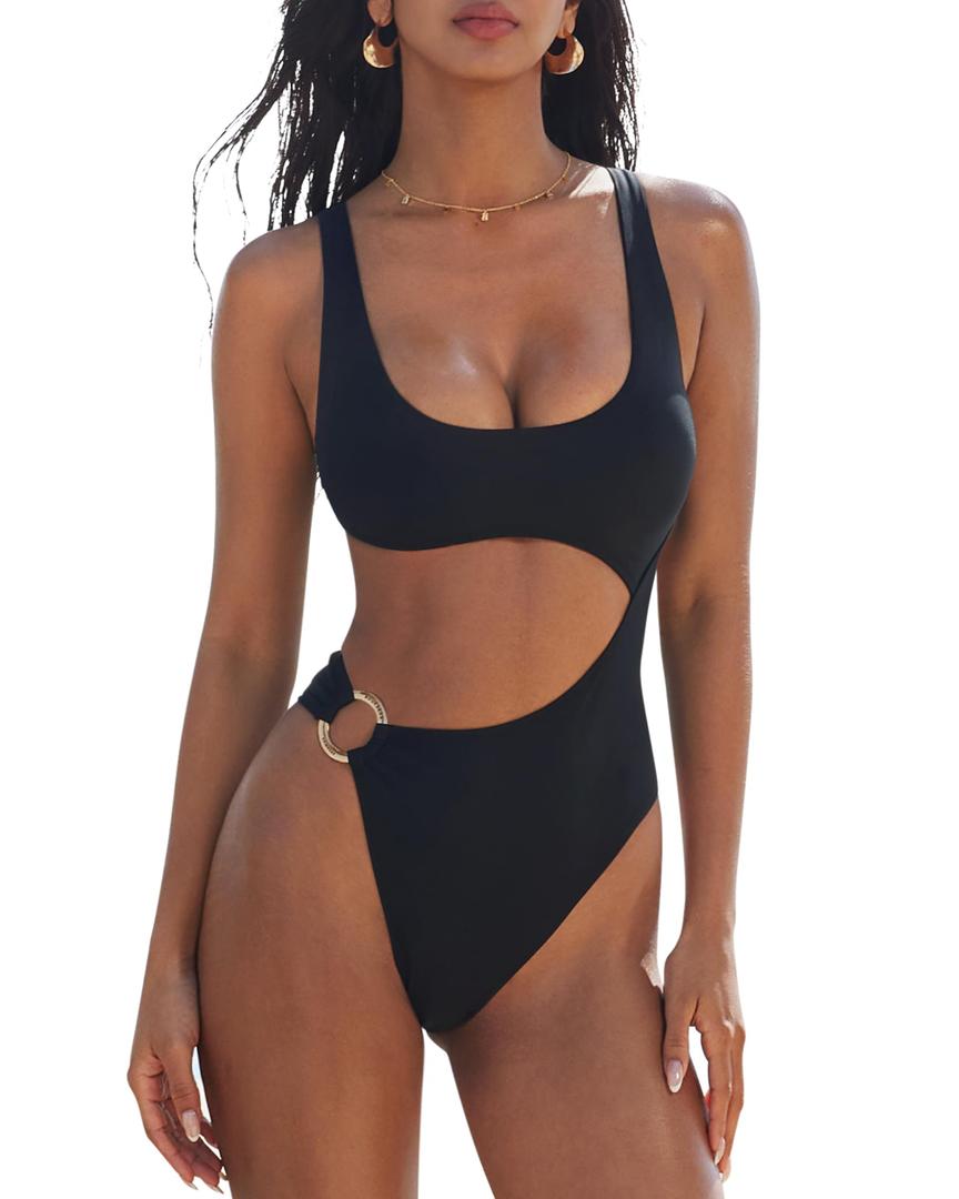 SUUKSESS Women Sexy One Piece Tummy Control Swimsuit Cutout Backless Bathing Suit, XL