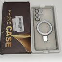 Compatible with Samsung Galaxy S25 Ultra Case with Magnetic Ring Stand [Compatible with Mag-Safe] [Full Camera Lens Protector] Plating Clear Phone Case for S25 Ultra 6.9", Silver