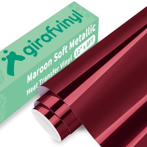 GIRAFVINYL Maroon Holographic Vinyl Heat Transfer - 12" X 8ft Burgundy HTV Maroon Soft Metallic Iron on Vinyl for T-Shirt, DIY Fabrics Appearance