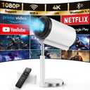 Smart Mini Projector with Android 11.0,2025 Upgraded Portable Projector 1080P 4K Full HD with WiFi 6 and BT5.2,90Retractable Stand, Auto Keystone Home Projector for Phone/TV Stick/Laptop