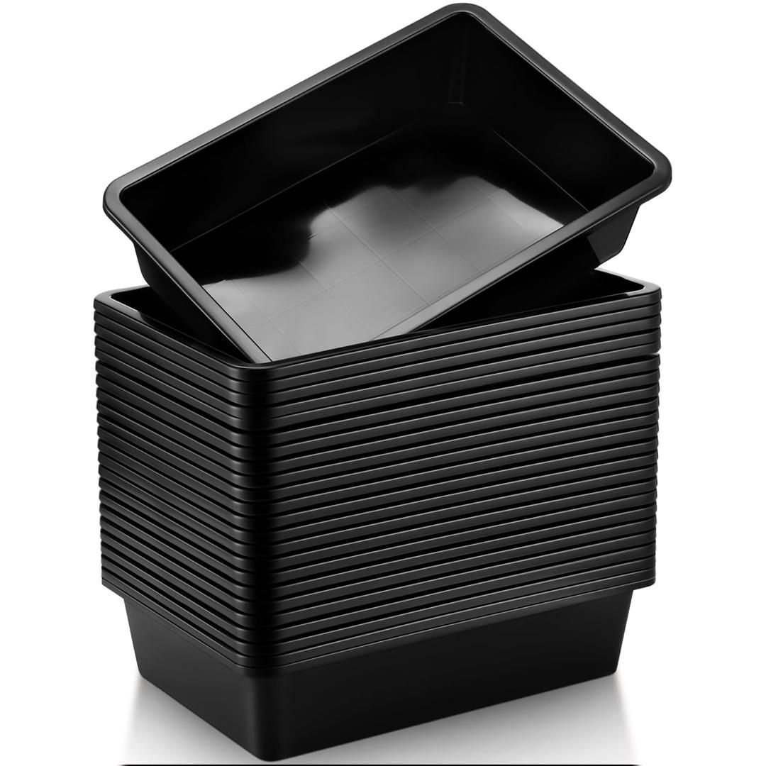 Sintuff 48 Pcs Classroom Paper Tray, Stackable Letter Size Bin, Black, 15.75"L x 11.81"W x 11.81"H