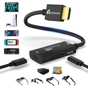 Guermok HDMI to USB C Video Display Adapter, 4.9ft AR Glasses Hub, 4K@60Hz HDMI Male to USBC Female for XREAL One/Air 2 Pro/RayNeo/Rokid, Switch 2/1, Xbox1, PS4/5, Portable Monitors, Black