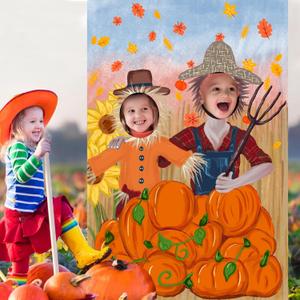 Thanksgiving Photography Backdrop Pumpkin Photo Background Fall Harvest Decor Autumn Events Photo Props Scarecrow Fall Party Festival Supplies Trunk or Treat Car Decorations with Rope, 60 x 40 Inch