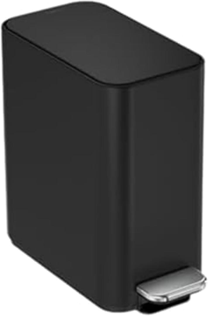 simplehuman 5L Slim Bathroom Trash Can with Soft Close Lid, Stainless Steel Waste Basket with Liner Pocket, 5 Liter / 1.3 Gallon, Matte Black