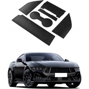 KUNGKIC for Ford Mustang 2024 2025 PU Car Non-Slip Cup Holder Insert Glove Compartment Mat Door Pocket Mats Anti Dust Interior Essentials Decoration Accessories (Black)